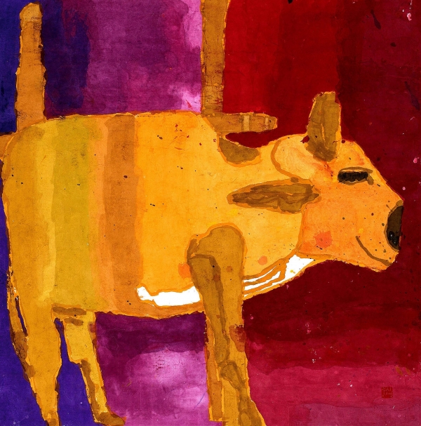 인도여행-명상하는 소(India traveling-meditation bull) 68x68cm Korean ink and painting, 2018
