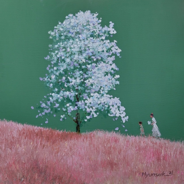 Walking with a daughter 50.0 50.0 oil on canvas 2021