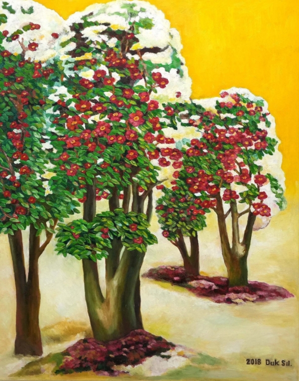 눈속에 핀 동백, 재료/Oil on canvas, 72.7X90.9, 2018