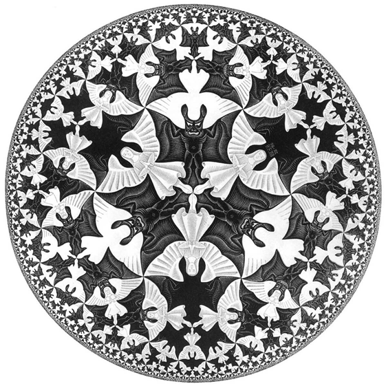 "Circle Limit IV (Heaven and Hell)" Woodcut. 1960.