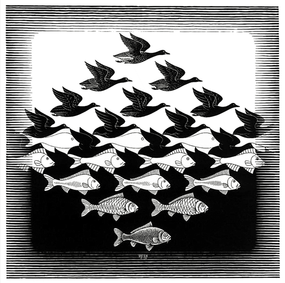 "Sky and Water I." Woodcut 1938.