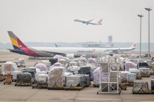인천국제공항 아시아나항공 화물터미널에 수출 화물들이 선적을 기다리고 있다. 사진/뉴스1