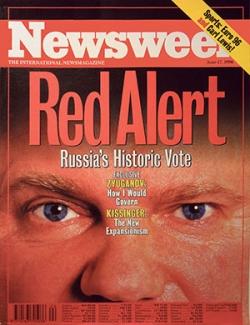 러시아 선거에서 공산주의자후보에 대해 적색경고라고표지제목을 단&nbsp;&lt;뉴스위크&gt;, 1996년 6월 17일.&nbsp;