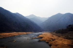 충주 달래강의 전경이다. 참으로 자연환경이 잘 보존된 지역이다. 강에는 여러 민물고기들이 서식하고 이를 잡아먹는 수달도 산다. 달래강의 달자는 분명 수달에서 연유한 것이 틀림없다. 