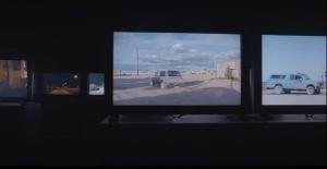 샹탈 아커만, 국경 저편에서(Chantal Akerman,&nbsp;From the Other Side, 2002,&nbsp;Video installation in 3 parts(1monitor, 18monitors, 1projection)&nbsp;) (출처: 샹탈 아커만 기획전 전시장면, 2021년 12월 9일~2022년 2월 5일, Marian Good Man Gallery, mariangoodman.com)