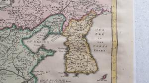 프랑스 왕실 수로학자 벨렝 Jacques-Nicolas Bellin 이 1747년 제작한 고지도. 동해는 프랑스어와 네덜란드어로 '한국해'로 표기돼 있다.