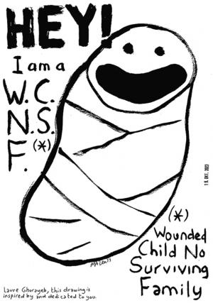“안녕! 나는 W.C.N.S.F야.(*)”(*) Wounded Child NO Surviving Family 생존 가족이 한 명도 없는, 부상당한 어린이(2023년 10월 19일) (1)&nbsp;