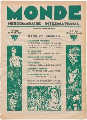 1933년 4월 1일에 발행된 &lt;몽드(Monde)&gt; 표지