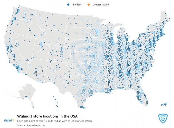 (사진1)미국 내 월마트 매장 지도 (출처: ScrapeHero)