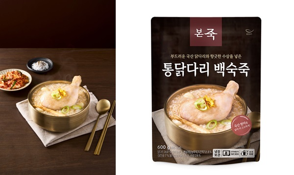 (왼쪽부터) 본죽 '통닭다리 백숙죽' 조리예 및 제품 공식 이미지